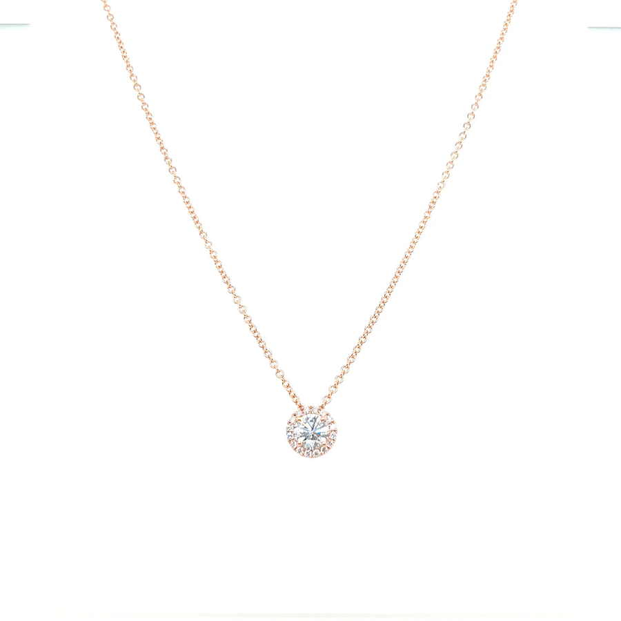 Round Diamond Halo Pendant Necklace in 14K Gold
