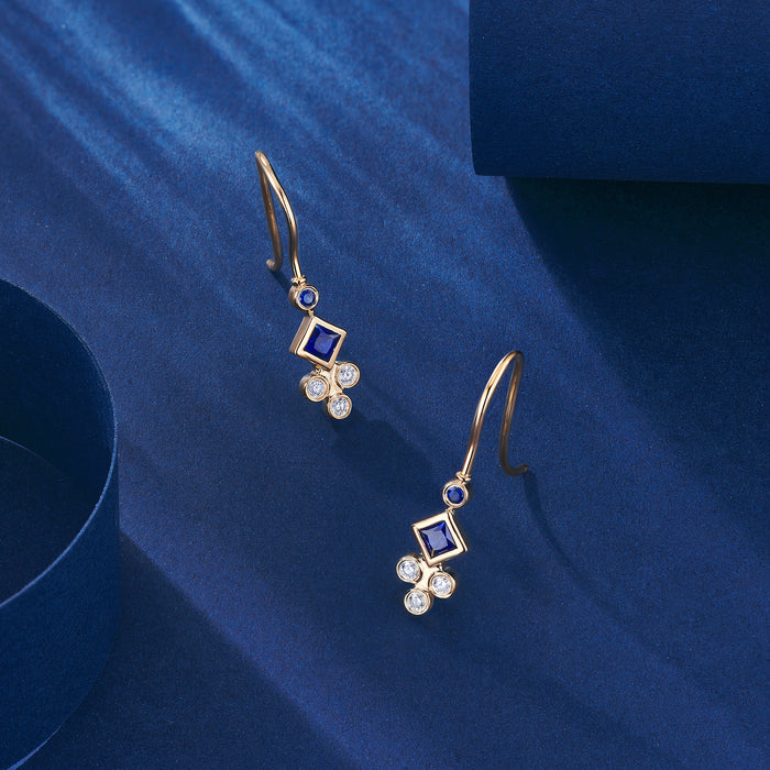Elegant 14K Gold Sapphire Diamond Drop Earrings