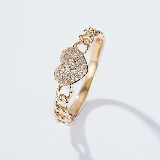 Heart Ring Pave Diamond Ring in 14K Yellow Gold