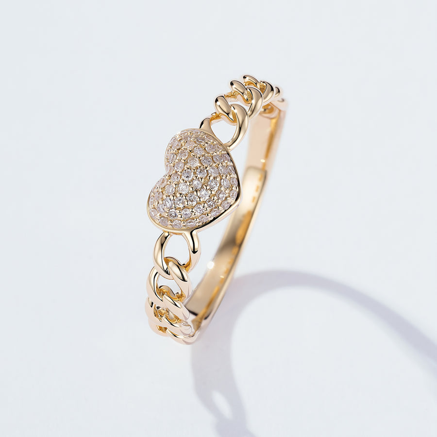 Heart Ring Pave Diamond Ring in 14K Yellow Gold