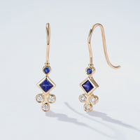 Elegant 14K Gold Sapphire Diamond Drop Earrings