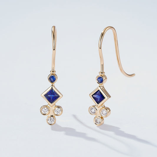 Elegant 14K Gold Sapphire Diamond Drop Earrings