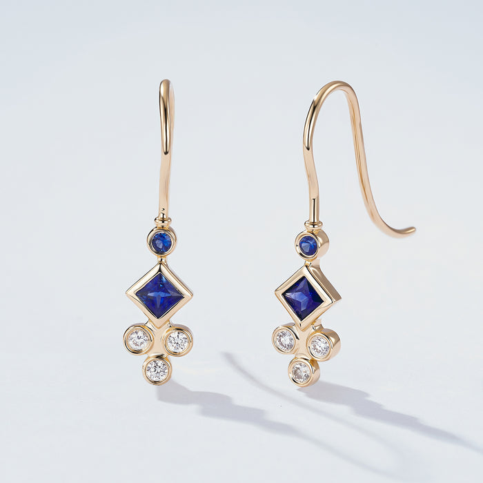 Elegant 14K Gold Sapphire Diamond Drop Earrings