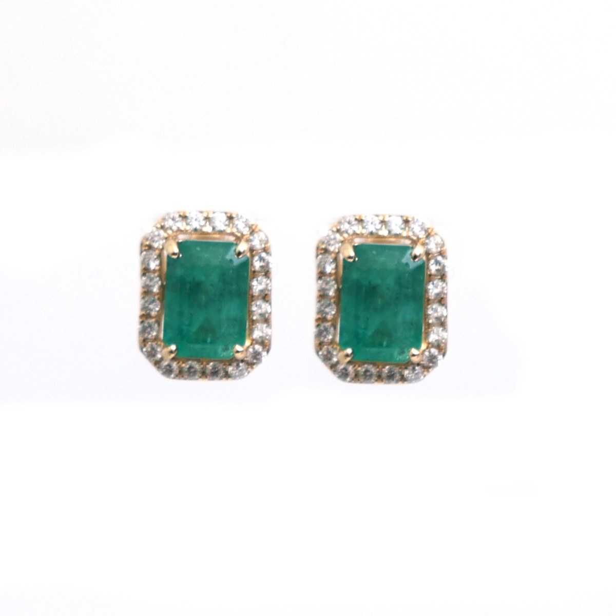 Emerald Royale Halo 14K(18K Custom) Natural Diamond Yellow Gold Stud Earrings