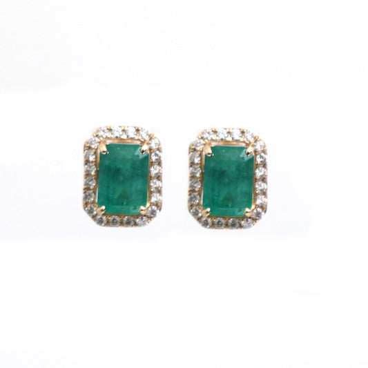Emerald Royale Halo 14K(18K Custom) Natural Diamond Yellow Gold Stud Earrings