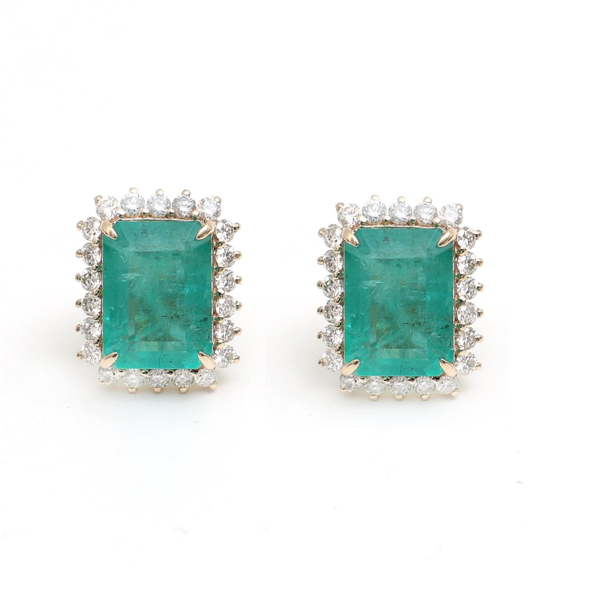 Emerald Halo 14K (18K Custom)Natural Diamond Yellow Gold Stud Earrings