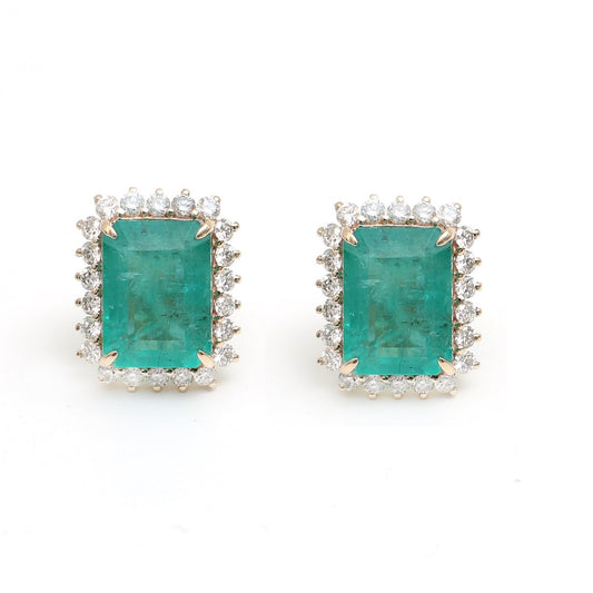 Emerald Halo 14K (18K Custom)Natural Diamond Yellow Gold Stud Earrings