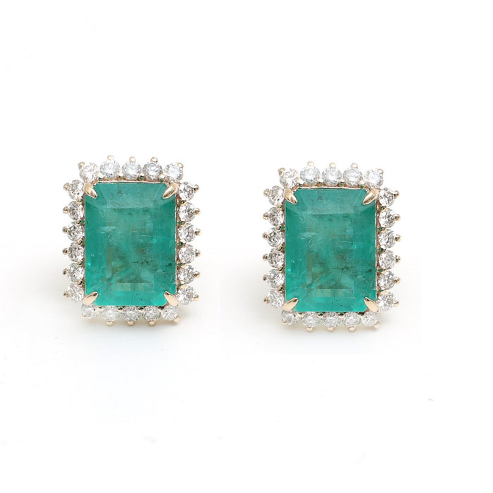 Emerald Halo 14K (18K Custom)Natural Diamond Yellow Gold Stud Earrings