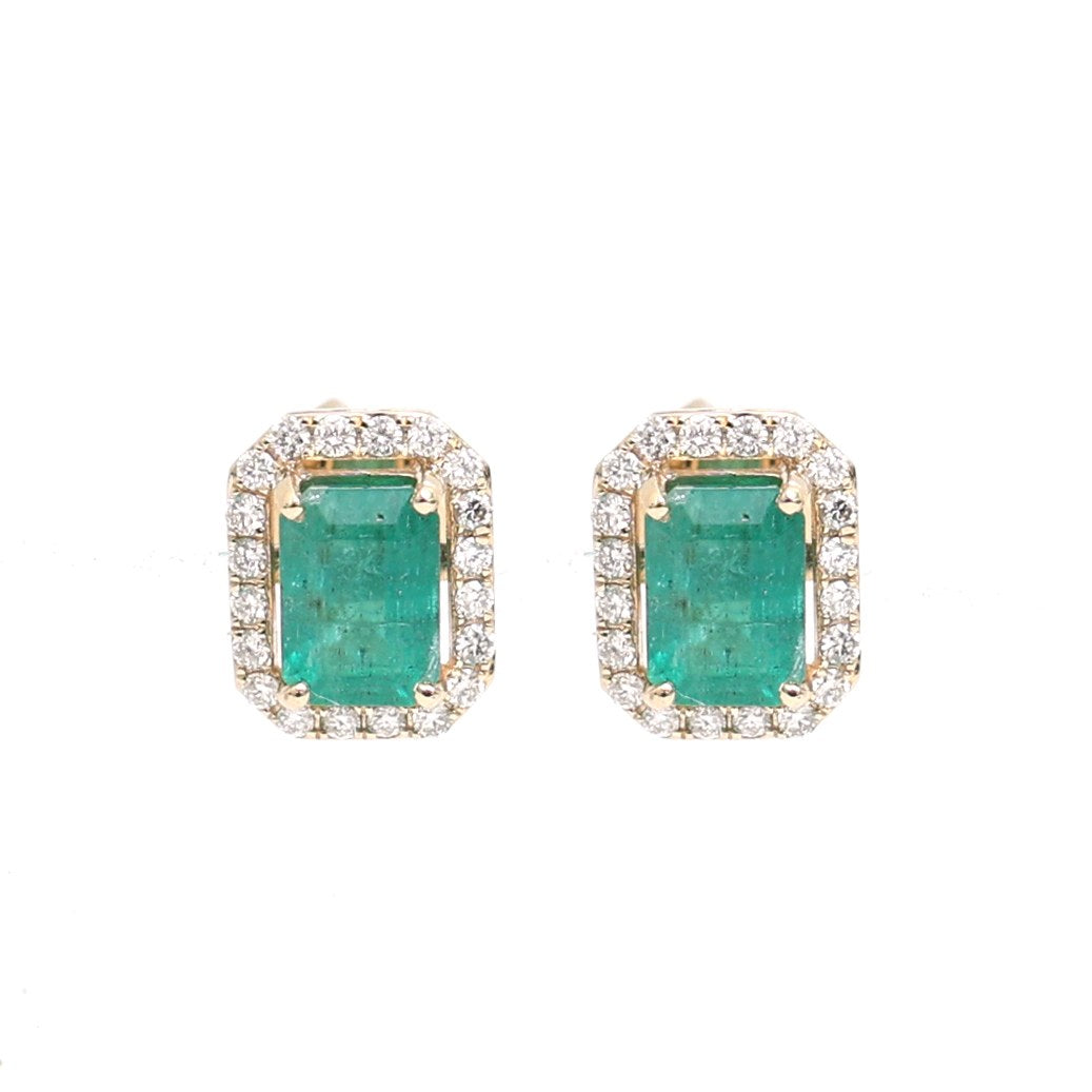 Emerald Brilliance Halo 14K (18K Custom) Natural Diamond Yellow Gold Stud Earrings