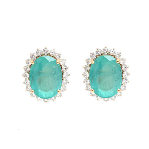 Emerald Radiance Halo 14K (18k custom) Natural Diamond Yellow Gold Stud Earrings