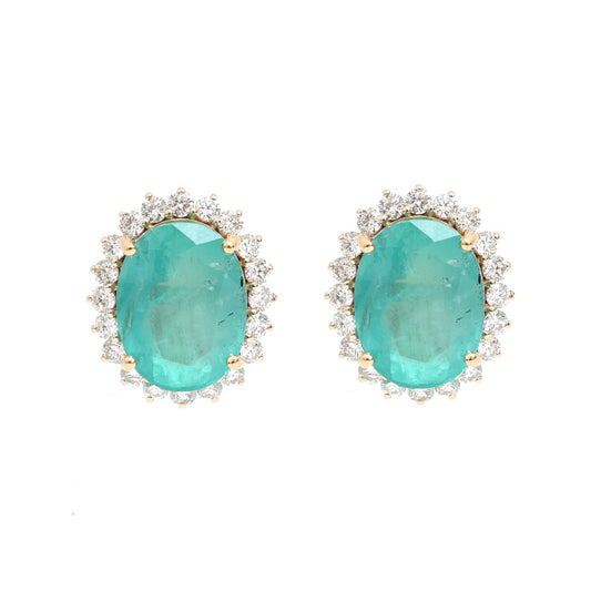Emerald Radiance Halo 14K (18k custom) Natural Diamond Yellow Gold Stud Earrings