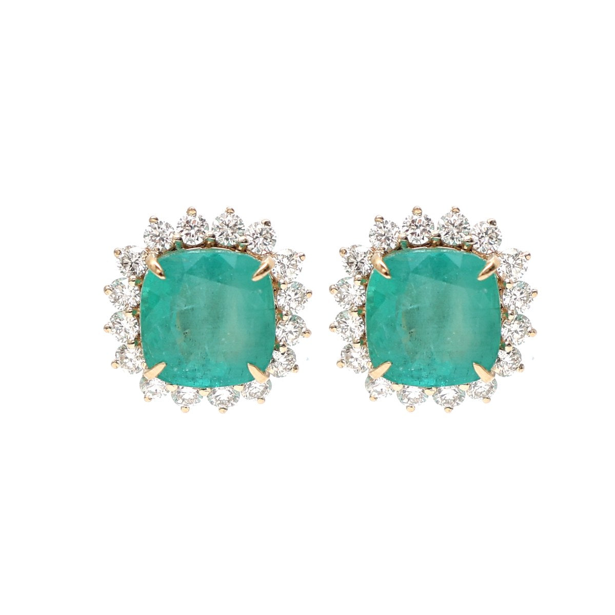 Cushion Cut Emerald 14K(18K Custom) Natural Diamond White Gold Sunburst Stud