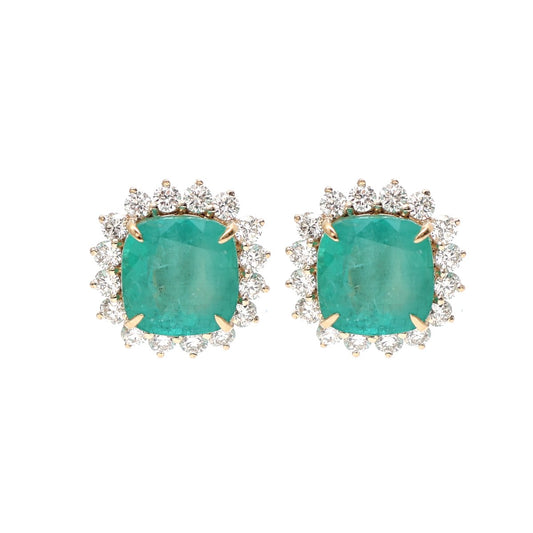 Cushion Cut Emerald 14K(18K Custom) Natural Diamond White Gold Sunburst Stud