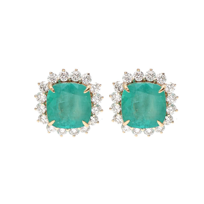 Cushion Cut Emerald 14K(18K Custom) Natural Diamond White Gold Sunburst Stud