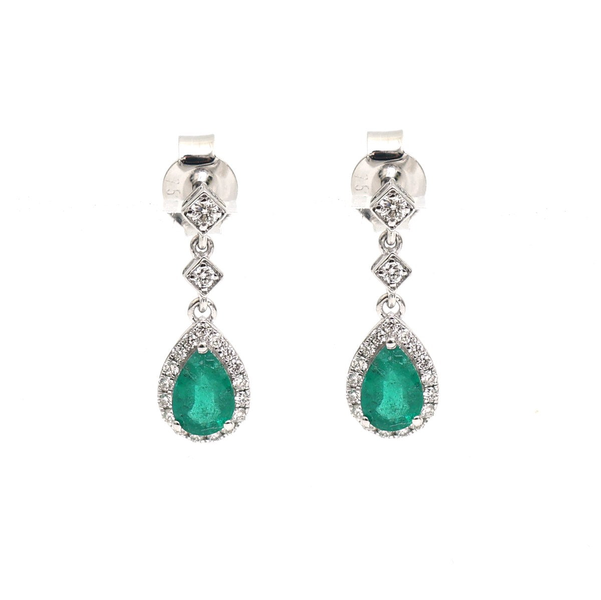 Emerald Celeste Halo 18K Natural Diamond White Gold Drop Earrings