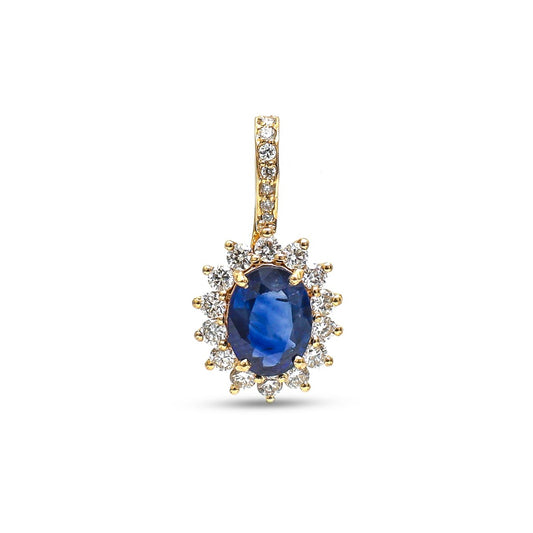 Blue Sapphire centerpiece Diamond 18K Yellow Gold Pendant Necklace