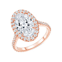 Oval Halo Engagement Pave Diamond Band Ring in 18K Gold