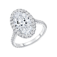 Oval Halo Engagement Pave Diamond Band Ring in 18K Gold