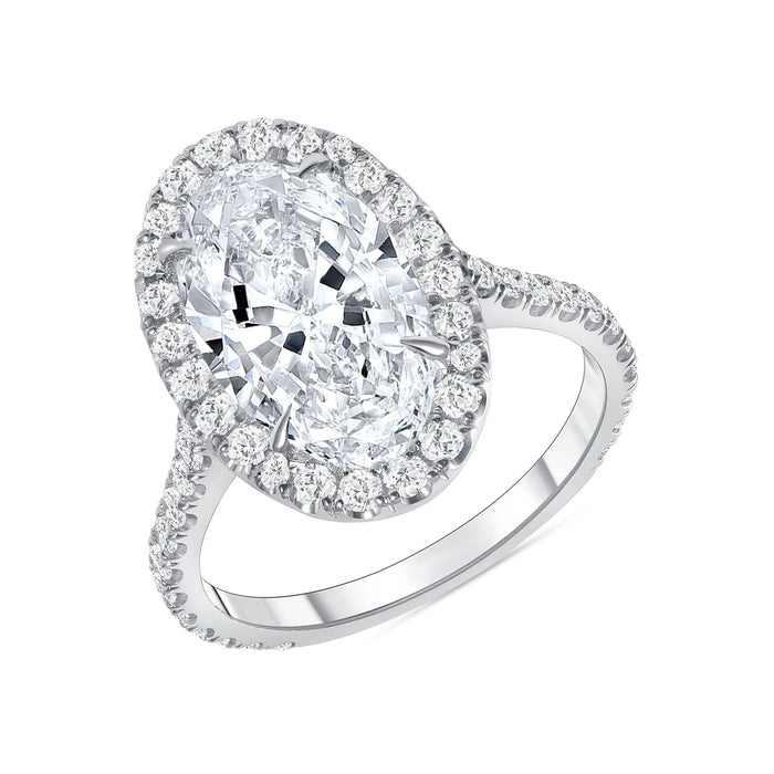 Oval Halo Engagement Pave Diamond Band Ring in 18K Gold