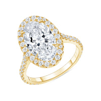 Oval Halo Engagement Pave Diamond Band Ring in 18K Gold