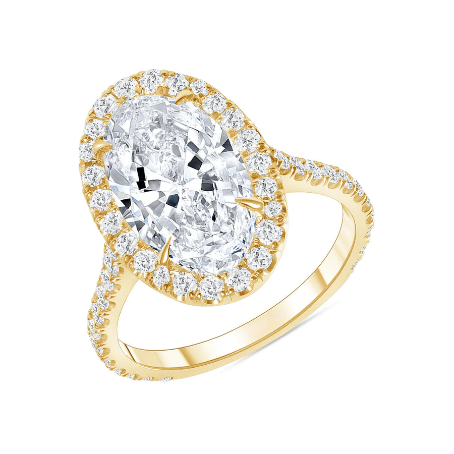 Oval Halo Engagement Pave Diamond Band Ring in 18K Gold