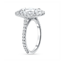 Oval Halo Engagement Pave Diamond Band Ring in 18K Gold
