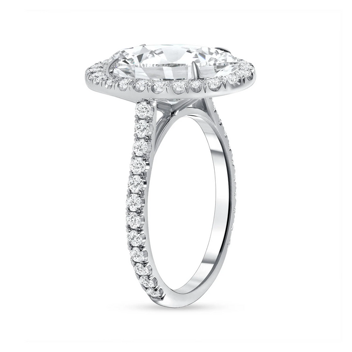 Oval Halo Engagement Pave Diamond Band Ring in 18K Gold
