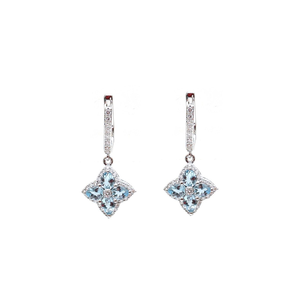 Aquamarine & Natural Diamond Drop Earrings in 18K White Gold