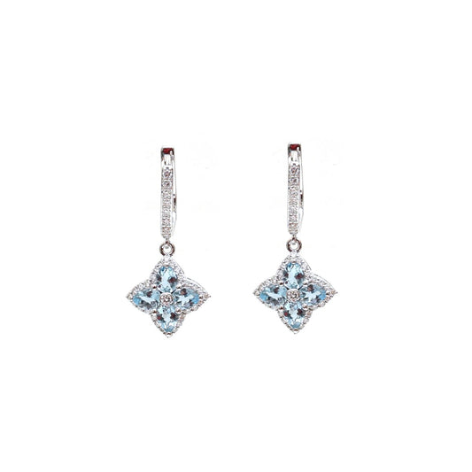 Aquamarine 18K Natural Diamond White Gold Drop Earrings