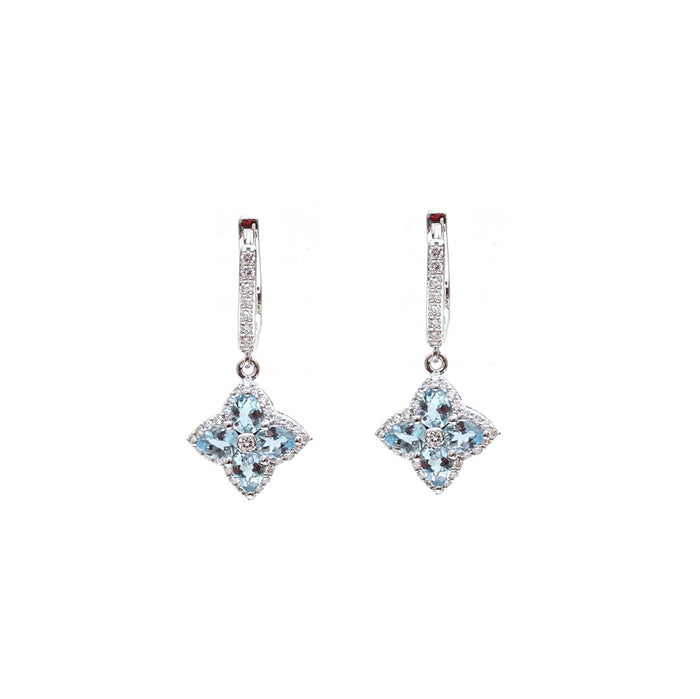 Aquamarine & Natural Diamond Drop Earrings in 18K White Gold