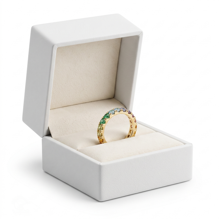 Rainbow Sapphire Eternity 14K Gold Band Ring