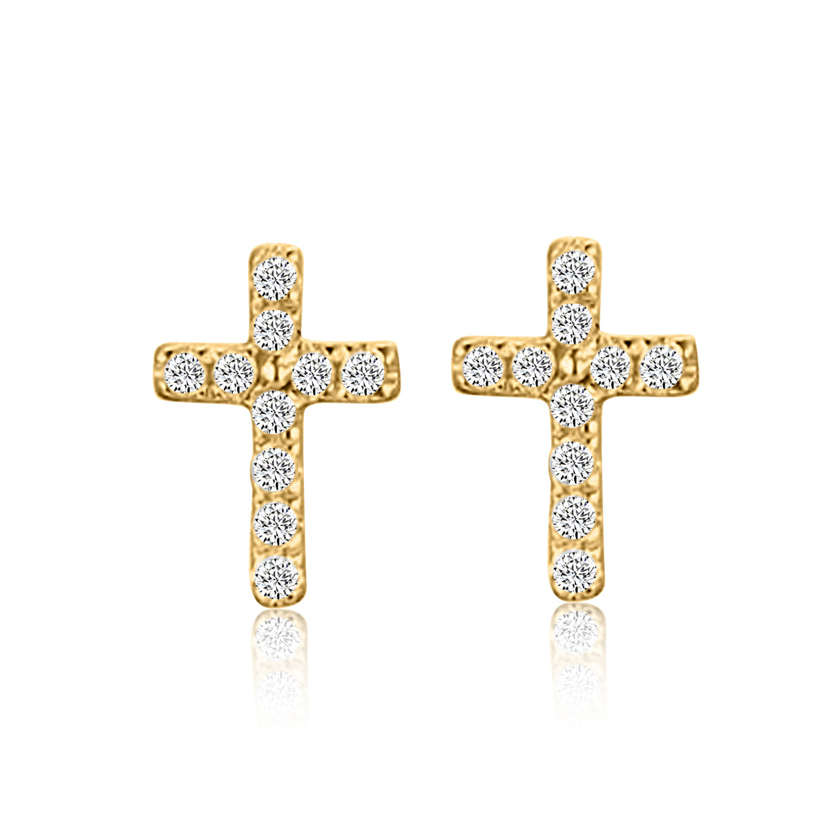 Cross Shape Diamond Stud Earrings in 14K Yellow Gold