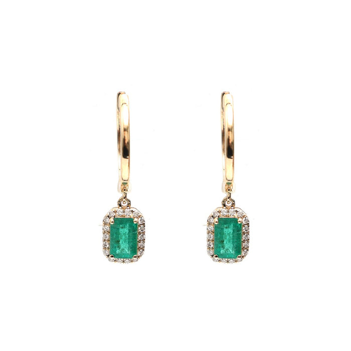 Emerald 18K Natural Diamond Yellow Gold Hoop Drop Earrings