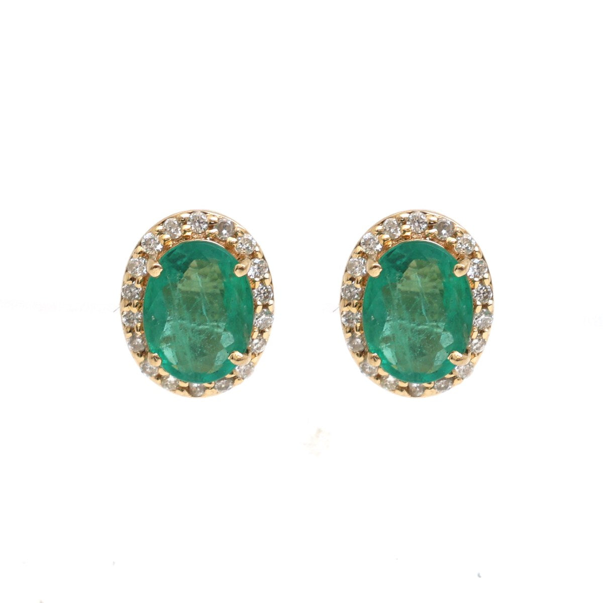 Emerald Halo 14K (18K Custom) Natural Diamond Gold Stud Earrings