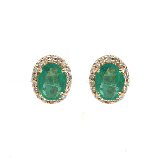 Emerald Halo 14K (18K Custom) Natural Diamond Gold Stud Earrings