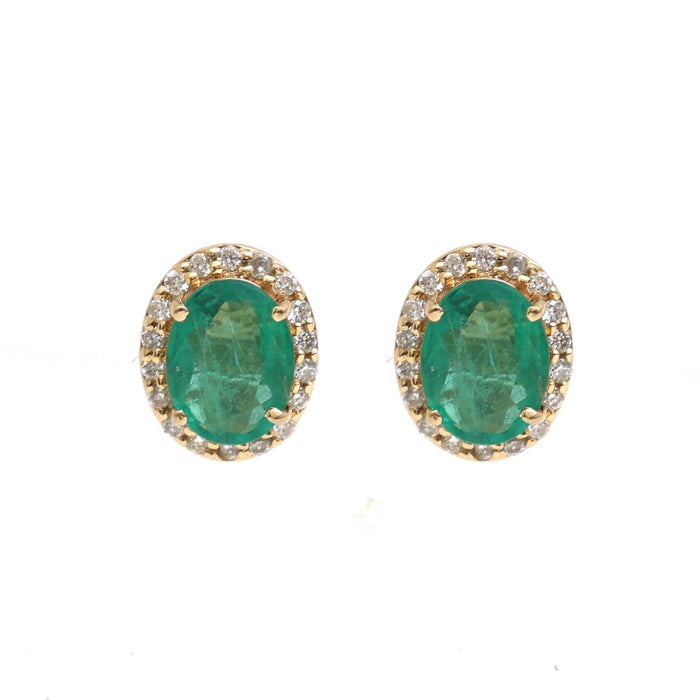 Emerald Halo 14K (18K Custom) Natural Diamond Gold Stud Earrings
