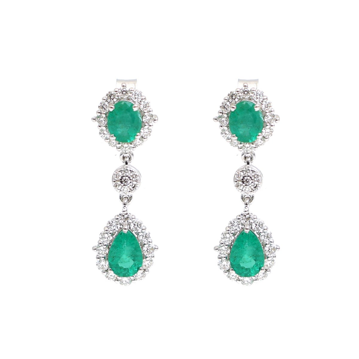 Emerald Cascade 18K Natural Diamond White Gold Double Drop Earrings