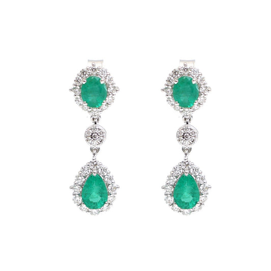 Emerald Cascade 18K Natural Diamond White Gold Double Drop Earrings