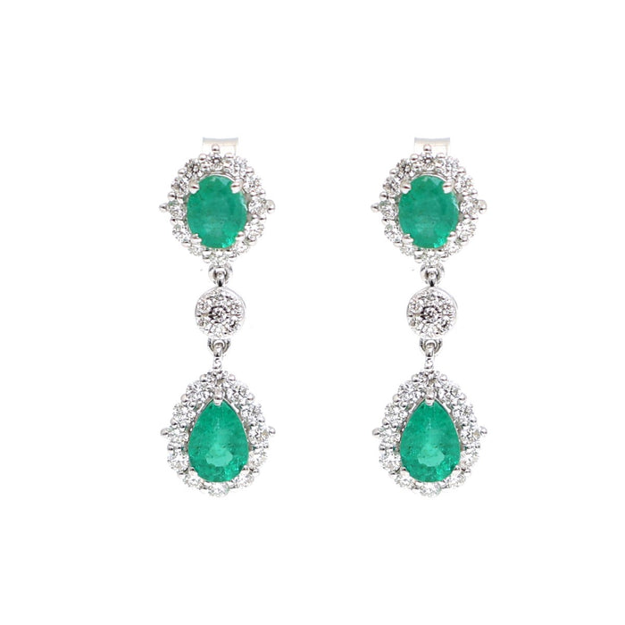 Emerald Cascade 18K Natural Diamond White Gold Double Drop Earrings