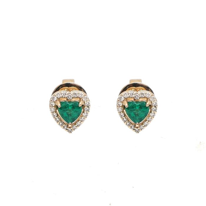 Heart Emerald Halo 18K Yellow Gold Stud Earrings