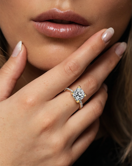 Radiant Cut Diamond Pave Engagement Ring in 18K Gold