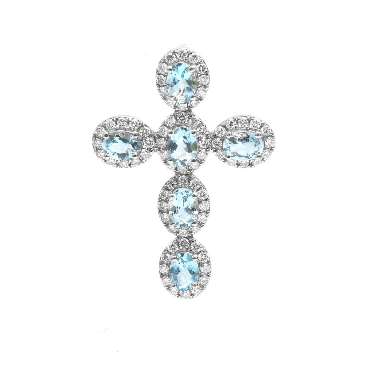 Natural Diamond Aquamarine 18K White Gold Pendant Necklace
