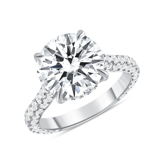 Round Cut Diamond Pave Engagement Ring in 18K White Gold