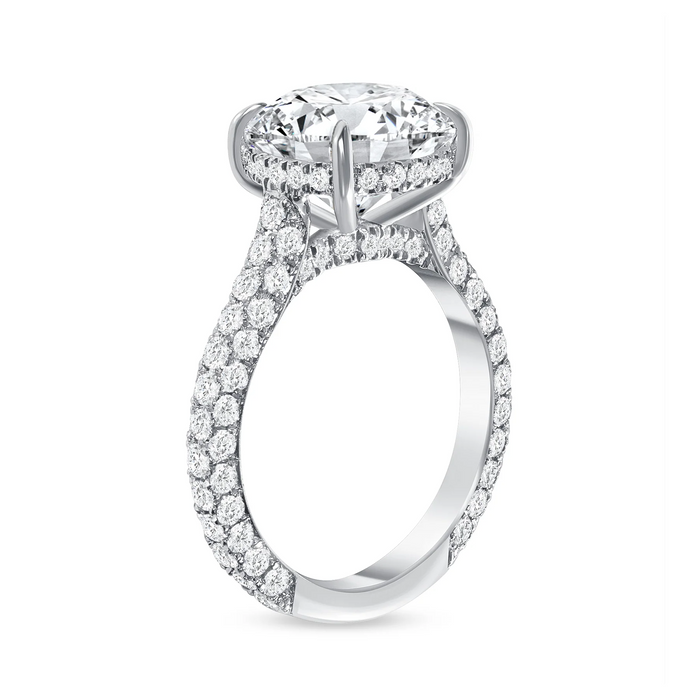 Round Cut Diamond Pave Engagement Ring in 18K White Gold