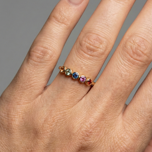 Multi-Color Round Sapphires 14K Gold Stacking Ring