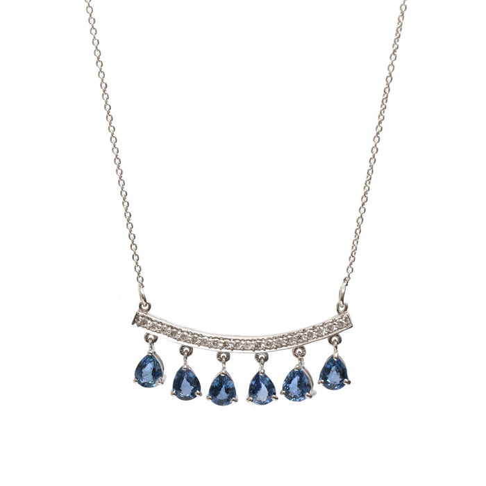 Pear Cut Blue Sapphire Drop 14K (18K Custom) White Gold Necklace