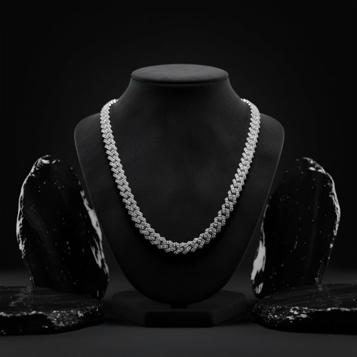 Round Diamond Cuban Link Necklace in 14K White Gold