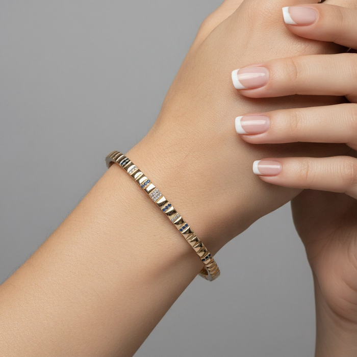 Blue Sapphire Stackable Bangle Bracelet in 14K Gold
