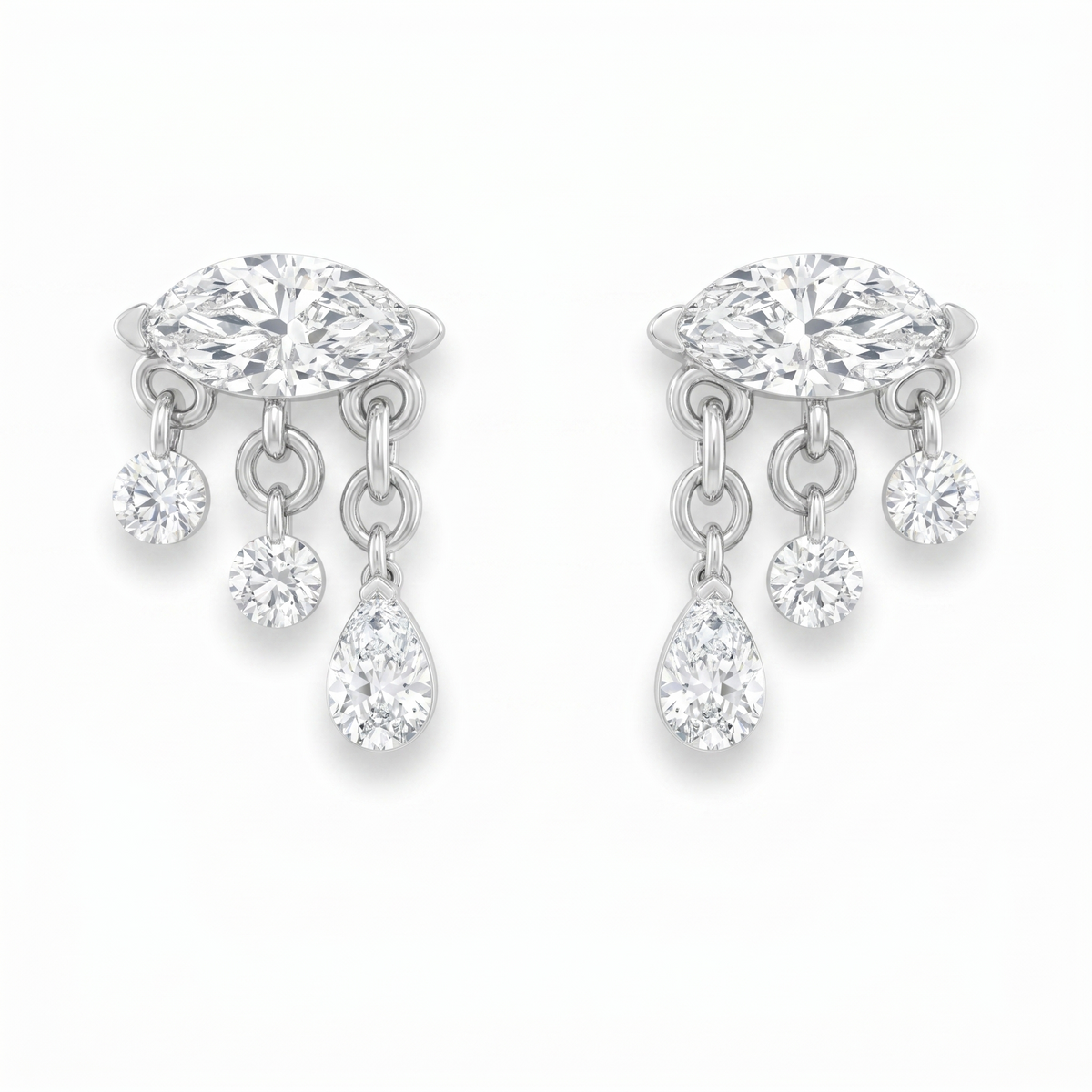 Pear Drop Diamond Dangle Earrings in 18K White Gold