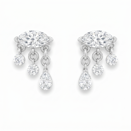 Pear Drop Diamond Dangle Earrings in 18K White Gold